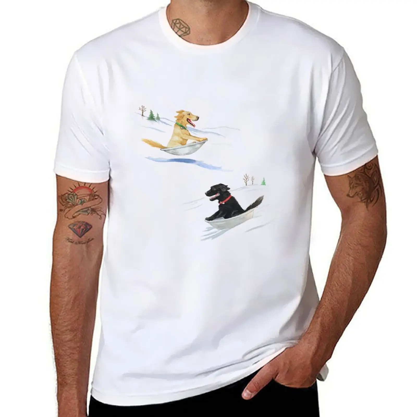 

Yellow and Black Labs Sledding T-Shirt t shirts for man cotton funny man t shirt summer T-Shirt
