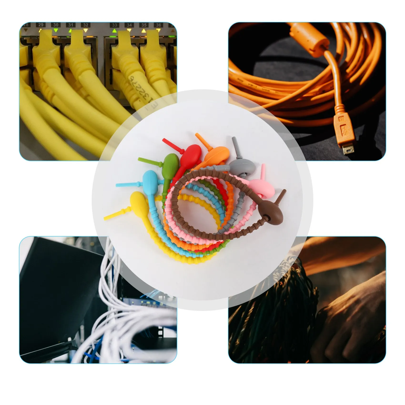 ABSS-40Pcs Colorful Silicone Ties Bag Clip,Cable Straps, Bread Tie, Reusable Rubber Twist Tie, All-Purpose Silicone Ties