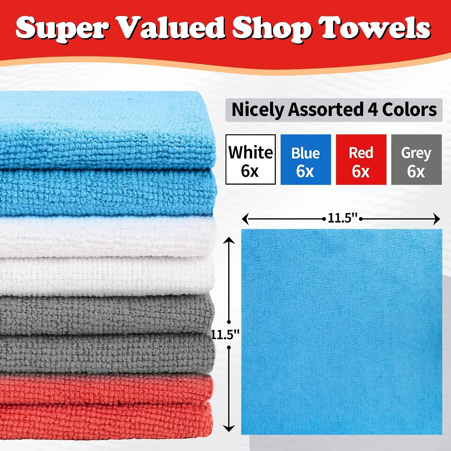 24 Pack Microfiber Towels, Absorbent Cleaning Cloths for Car, Garage, Dust Rags, 11.5x11.5 in view 2