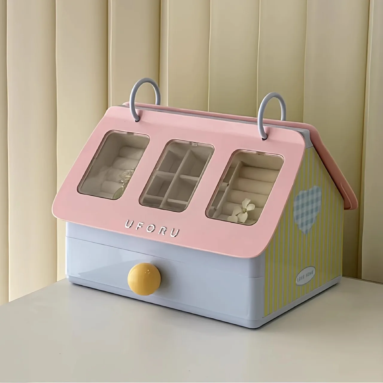 

Большая шкатулка для хранения украшений, пылезащитная, с защитой от окисления, для ожерелий, серег и колец, многослойная, в форме домика