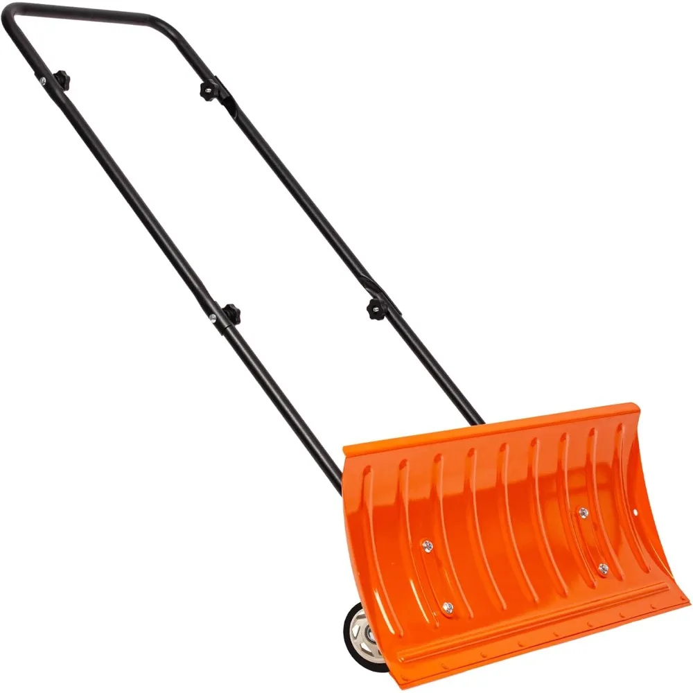 30 Inch Metal Snow Shovel with Wheels for Driveway, Large Blade for Efficient Snow Removal, U-Shaped Handle