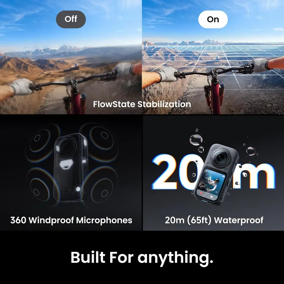 كاميرا أكشن Insta360 X6 8K 360 مستشعر 1 بوصة تثبيت FlowState تحرير تلقائي AI مقاومة للماء كاميرا رياضية - 4