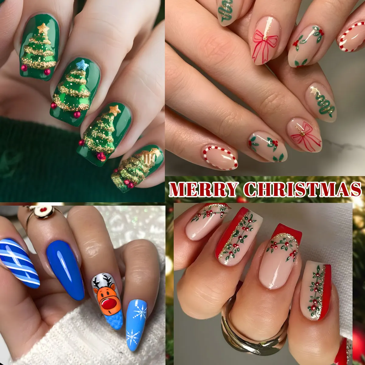 Yuguce 1 قطعة جل أظافر أحمر/ذهبي/أخضر/وردي، 0.24 أونصة، زجاجة مدمجة، خالية من الفورمالديهايد، نسيج غني، لامع ومرطب، مناسب لفن صالون الأظافر المنزلي للفتيات، فن أظافر عيد الميلاد #2