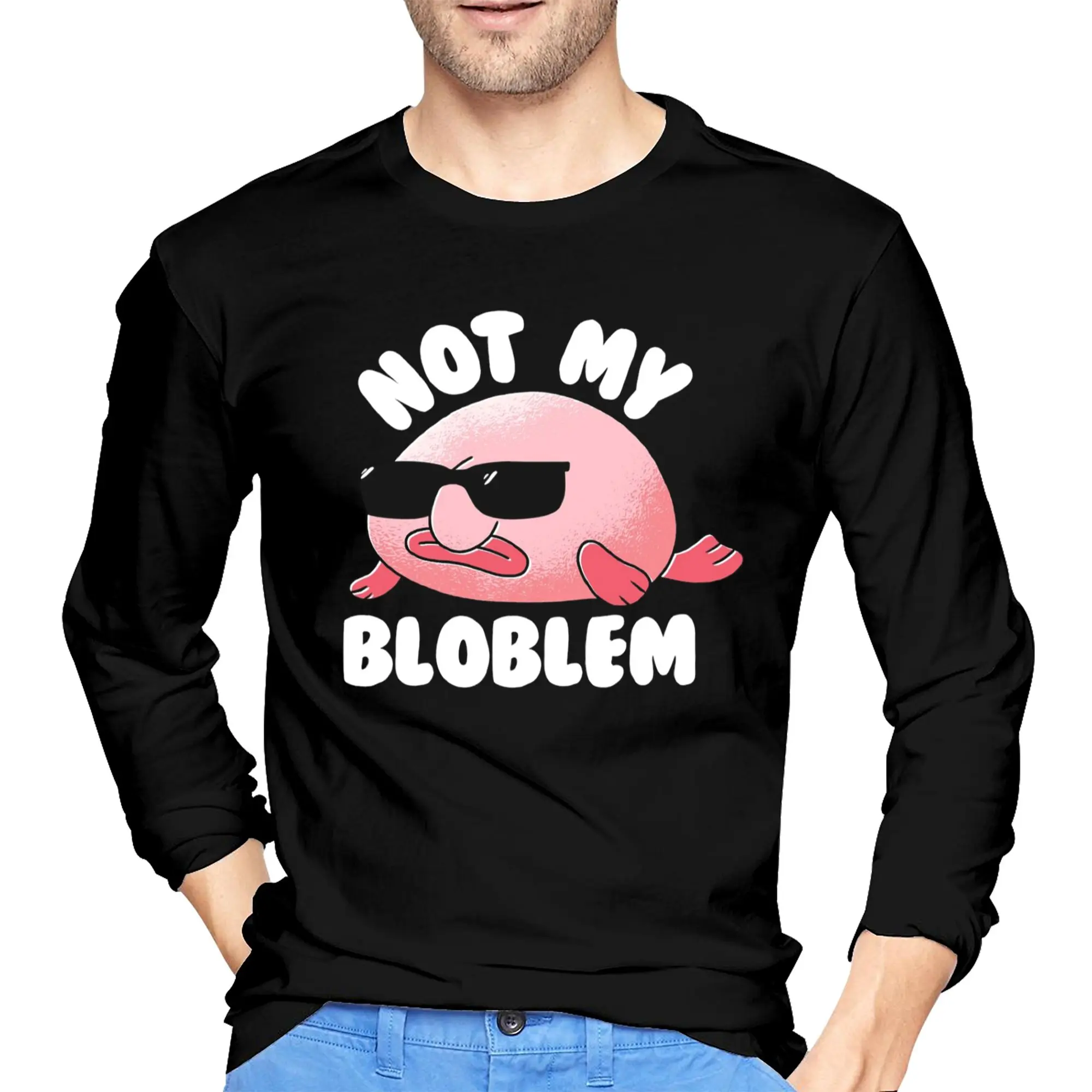 

Мужская футболка с длинными рукавами Blobfish Not My Bloblem Not My Problem, модные футболки с круглым вырезом, весенние и осенние мужские топы