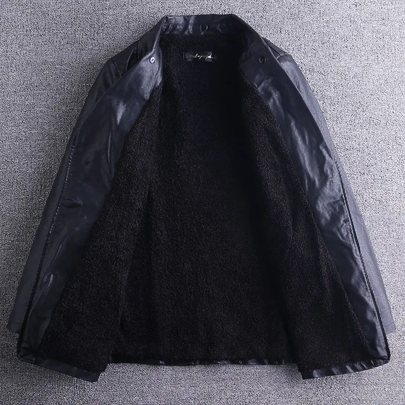 2025 Autumn Women Leather Coat Suit Collar Leather Jacket Black