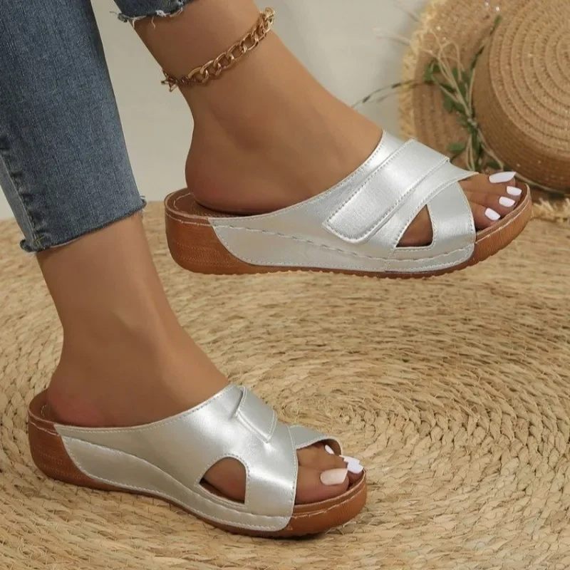 Women's Summer New Classic Solid Color Thick-soled Wedge Sandals Daily Comfortable Shopping Vacation Beach Flip-Flops for Women