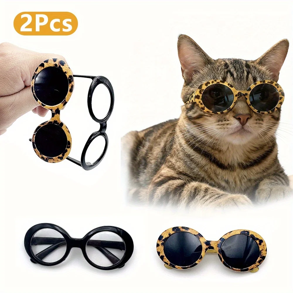 2 Pairs Mini Cute Pet Eyeglasses Fashion Small Size Pet Decor Glasses Lovely Styling Dress Up Accessories Funny Photo Props Portable Lightweight Costume Supplies For Cat Dog Pet Daily Shooting Party Decoration