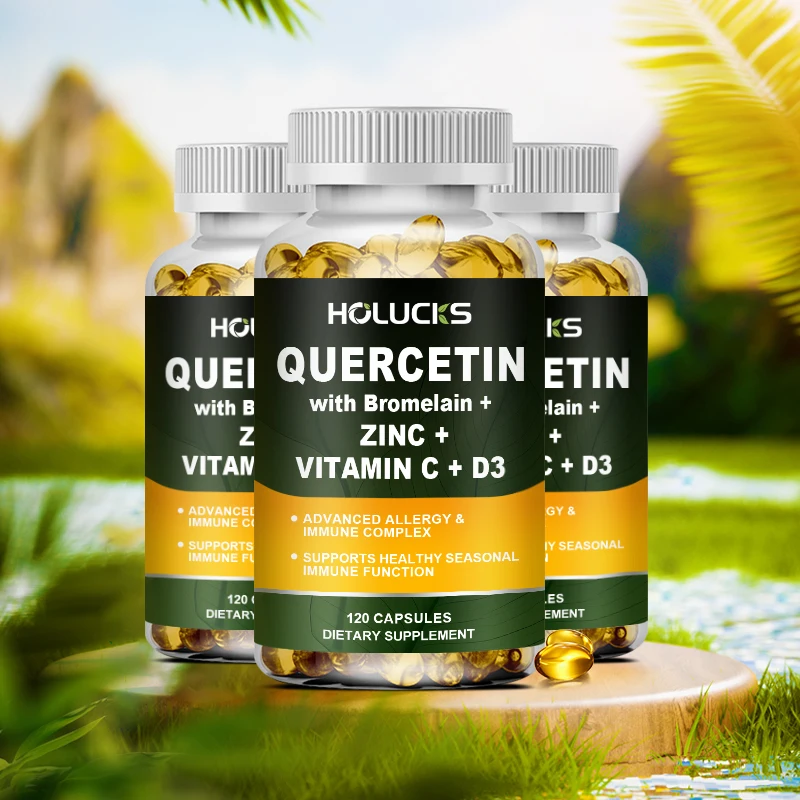 Quercetin with Zinc and Bromelain , with Vitamin D and C, Antioxidant, Heart, Skin, Immune Support - 120 Vegetarian Capsules