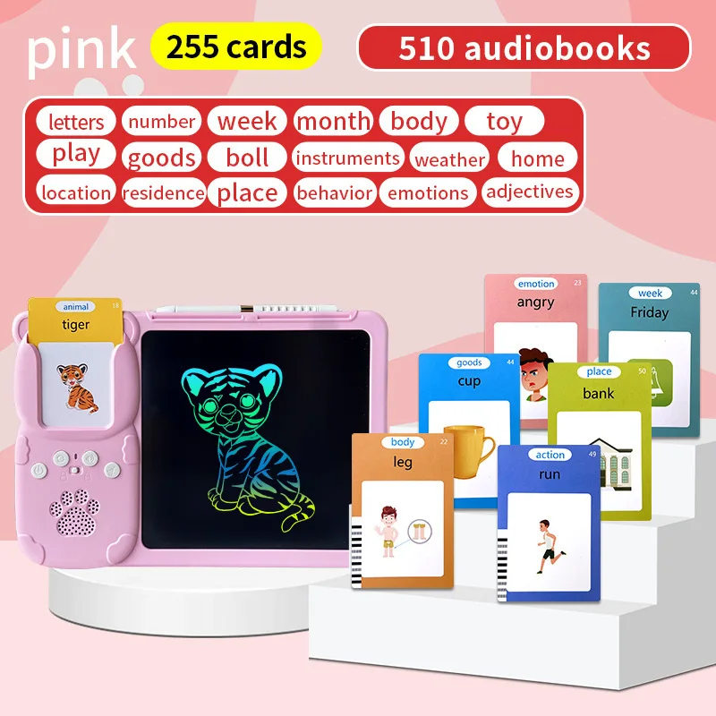 2 in 1 Talking Flash Cards Early Educational Toys LCD Writing Tablet Drawing Board Toys Preschool Learning Machine Gift