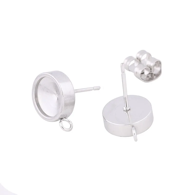 

20pcs Stainless Steel Stud Earring Connectors With Loop Diy post Earring Setting Blanks For 8mm Pointback Crystal Stones