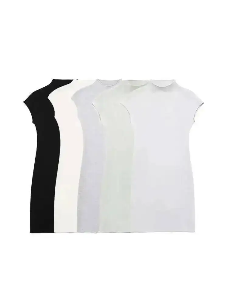 t shirt mini dress slim Women Fashion Stretch Knit Mini Dress Vintage High Neck Sleeveless Female Dresses Vestidos Mujer 4THJ