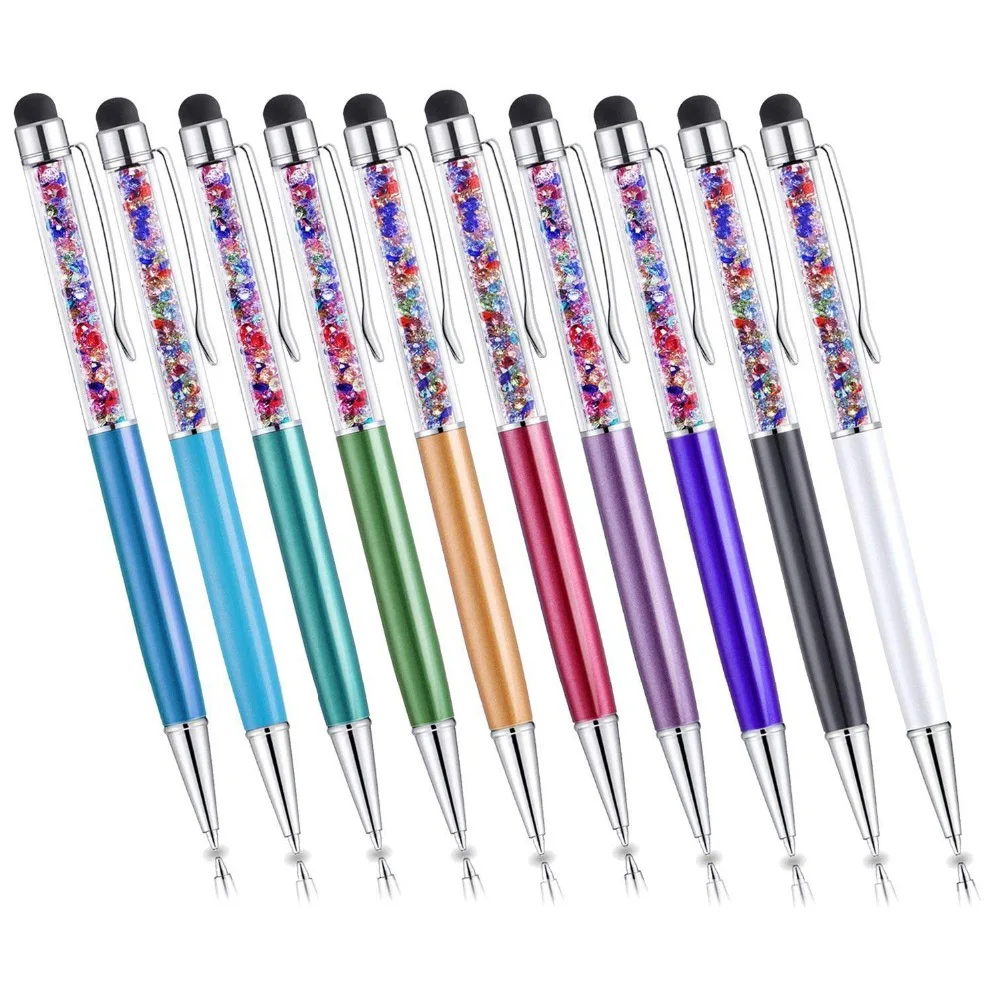 1000pcs/Lot 2 In 1 Colorful Diamond Crystal Metal Office School Rollerball Ballpoint Pen Touch Screen Stylus Custom Logo