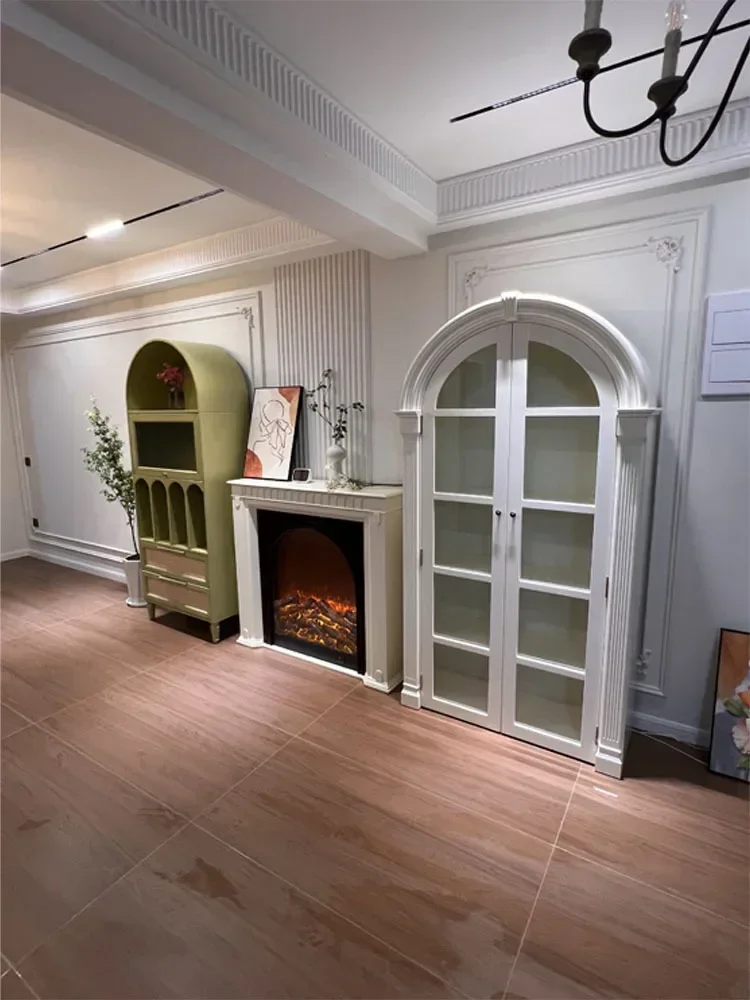 American light luxury solid wood bookcase living room floor mantel built-in dining room wine cabinet