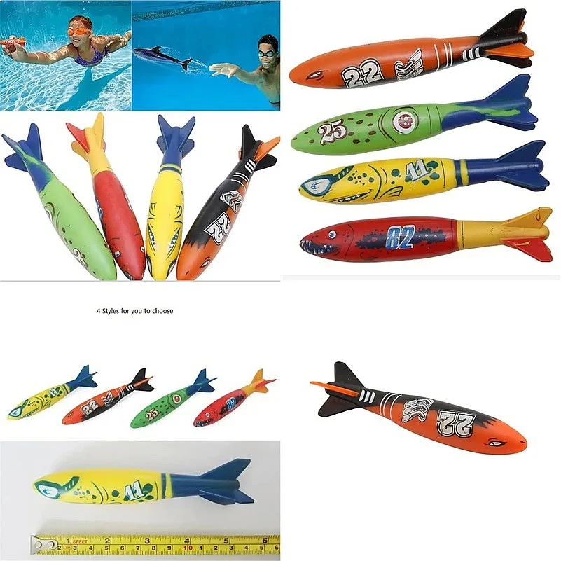 4PCS Torpedo Rocket Throwing Toy Swimming Pool Diving Games Children Underwater  Stick