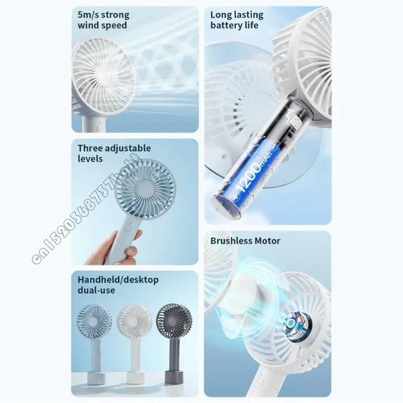 

4xfb портативный вентилятор с базовым мощностью 1200 мАч -портативный USB -перезаряжаемый настольный вентилятор с 3 скоростями в