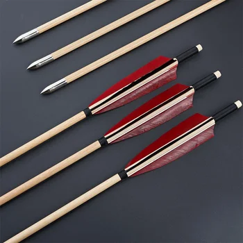 Toparchery 6/12 pièces flèches en bois de 31.5 pouces avec plume de dinde pour tir de chasse à l'arc composé/classique/traditionnel