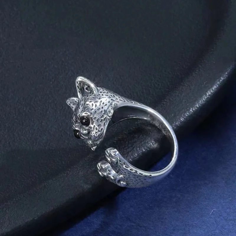 Buyee 925 Sterling Silver Personality Big Ring Finger for Woman Men Fashion Unique Dog Animal Rock Punk Fine Jewelry Circle