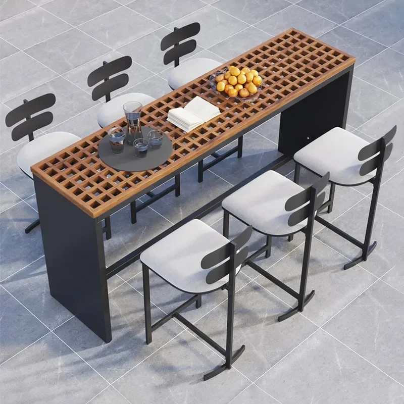 Waterproof Outdoor Long Table Set for Balcony Sun Protection Milk Tea Coffee Bar Furniture