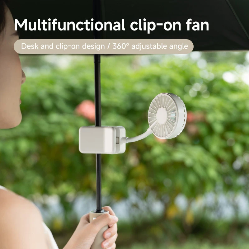 

2026 New Multi-Functional Mini Clasp Fan Rechargeable With Stand Foldable Bendable Portable Desktop Clip-on Umbrella Handheld