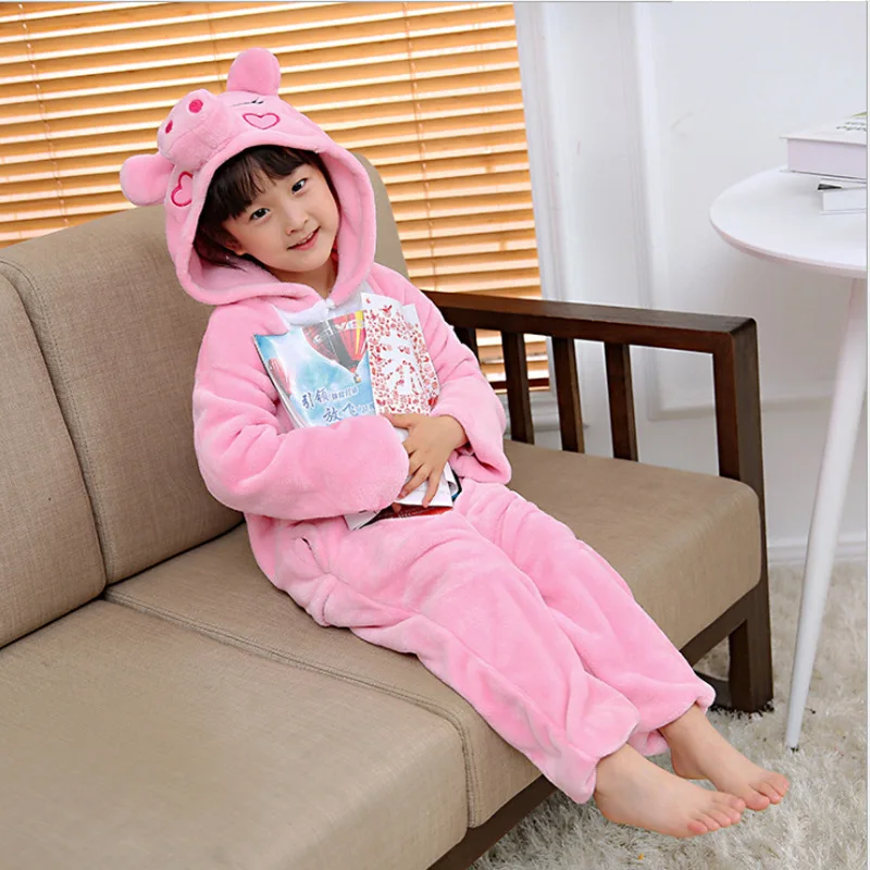 Onesie Boys Girls Pig Pajama Flannel Christmas Kigurumi Animal Anime Full Body Family Father Mother Sleeping Wear Clothes Set