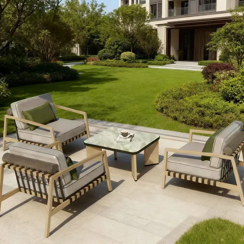 for Nordic Outdoor Rattan Sofa Aluminum Alloy Wicker Patio Furniture Set Courtyard Balcony Open Air Lounge Seating