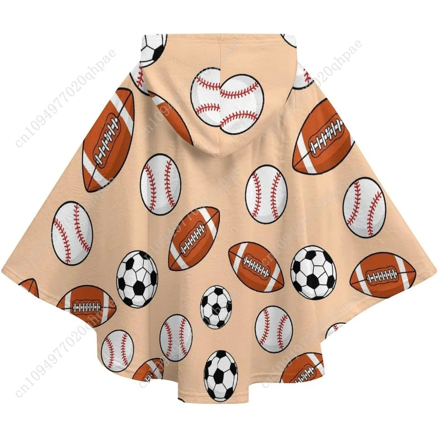 아늑한 플란넬 담요 스웨터, 스포츠 공 패턴의 포켓이 있는 오버사이즈 후드티, 어린이 및 청소년용