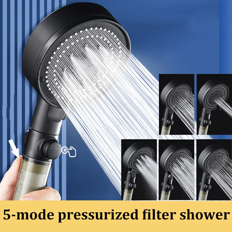 Five-Speed High-Pressure Shower Head PP Cotton Filter Home Bathroom Shower Bathroom Accessories Set