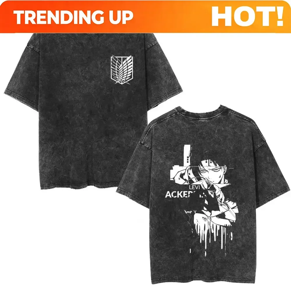 Customization Washed Vintage Anime Attack On Titan Levi Ackerman Graphic T-shirt Men Women Manga Oversized T Shirt Male Casual C