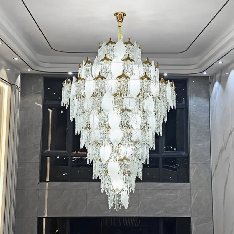 Villa Living Room Large Chandelier Light Luxury Duplex Building Crystal Chandelier Staircase Chandelier Loft Lighting Fixture