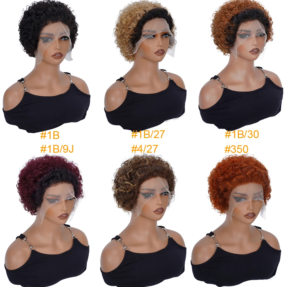 Ginger 350 Pixie Cut Wig Curly Lace Front Wigs 13x1 Short Curly Lace Front Wigs Human Hair 150% Density Transparent Lace Pixie H