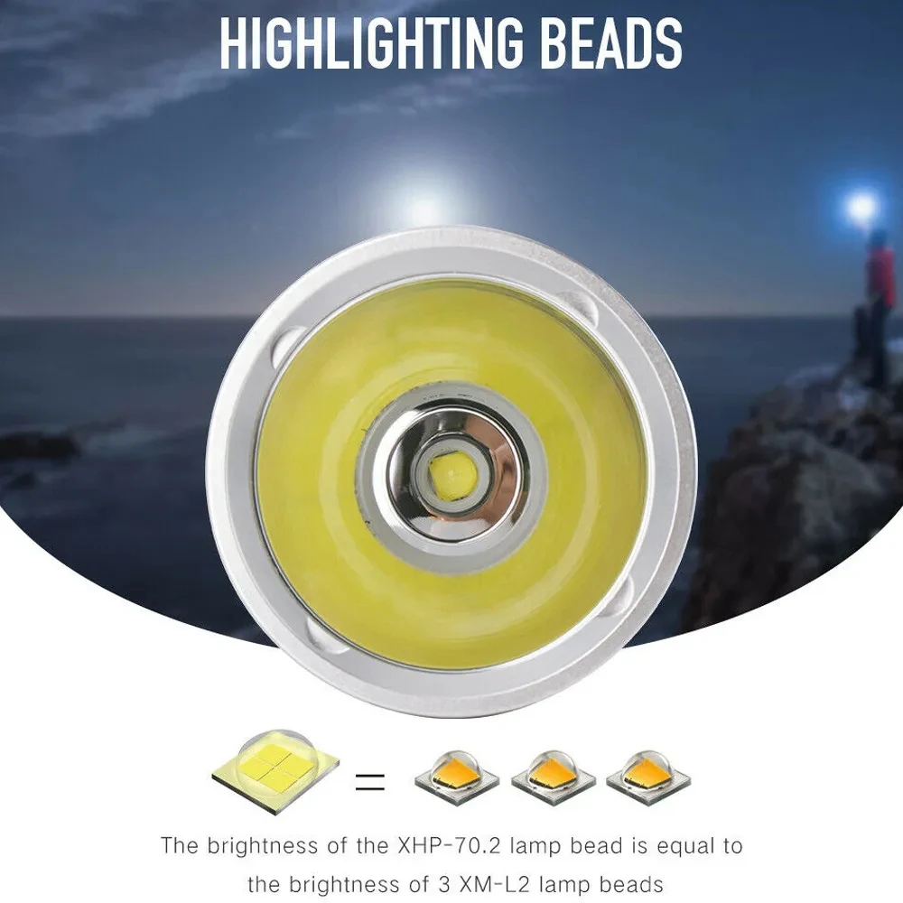 Diving Flashlight Professional Underwater Light XHP70.2 Scuba Dive Torch Flashlight for Underwater 200M Hunting Lantern