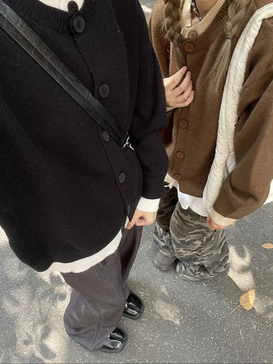 

American Sle Vintage Open Cardigan Sweater round Ne Knitted Loose Casual Autumn Winter Women's Faion Outerwear