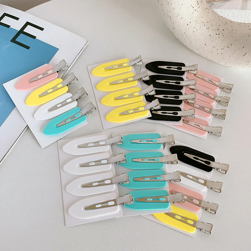 4Pcs /8Pcs   New Traceless Cream Clip Transparent Bright Pink Women\'s Side Duck Mouth Clip Girl Makeup Broken Hair Accessories