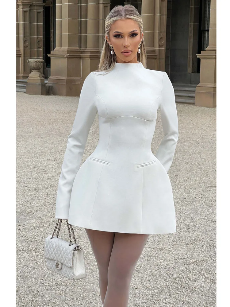 Articat Elegant Long Sleeved Bodycon Women Dress Sexy Slim Backless Mini Vestido Autumn And Winter New 2025 Party Evening Dress