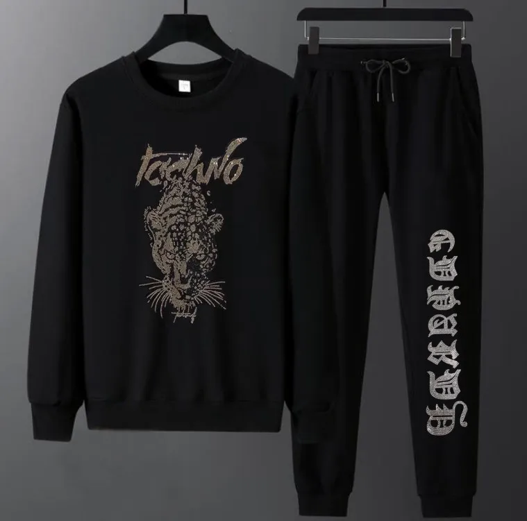 Fashion Diamonds Cartoon Men's Sets Casual Autumn Winter Round Neck Hoodie and Pant Suits Tracksuit Men Clothes Ropa Para Hombre
