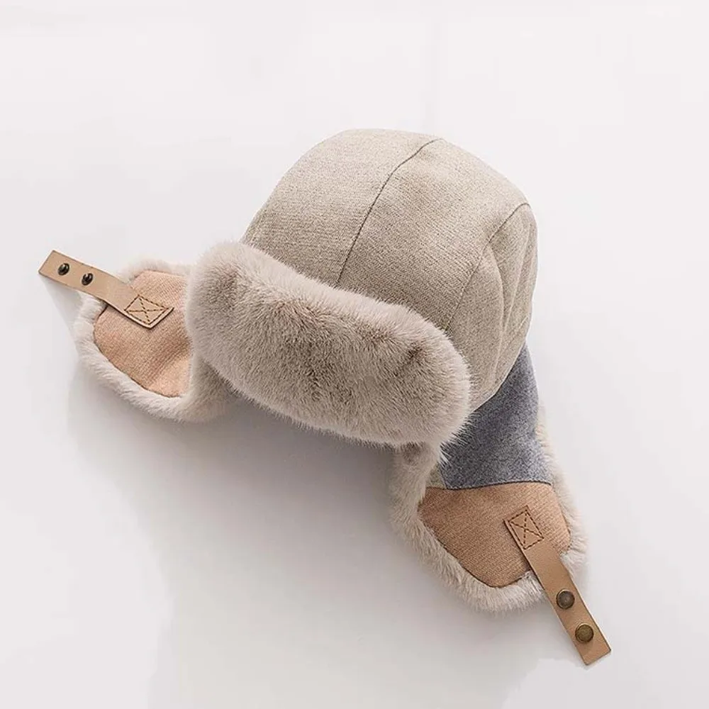 Color Block Winter Trapper Hat Thick Thermal Fleece Lined Windproof Winter Hat Wind Resistant Ear Flap Patchwork Ski Cap