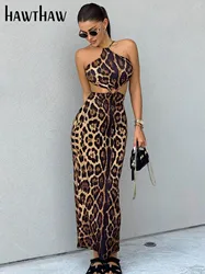 Hawthaw Women Sexy Party Club Evening Leopard Backless Bodycon Long Dress 2024 Summer Clothes Wholesale Items For Business