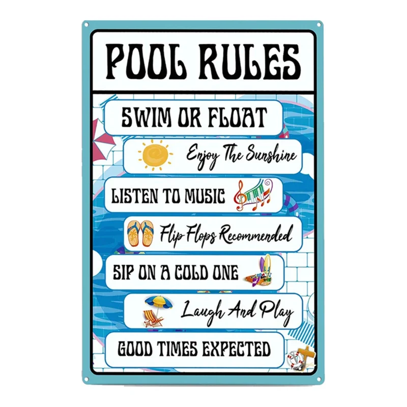 Pool Rules Sign for Outdoor, Backyard Metal Swimming Pool Sign, No Diving No Running No Peeing No Lifeguard on Duty Sign