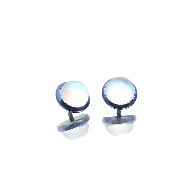 

F136 Titanium Alloy Frosted Moonstone Earrings with Internal Threads for Tongue and Lip Studs