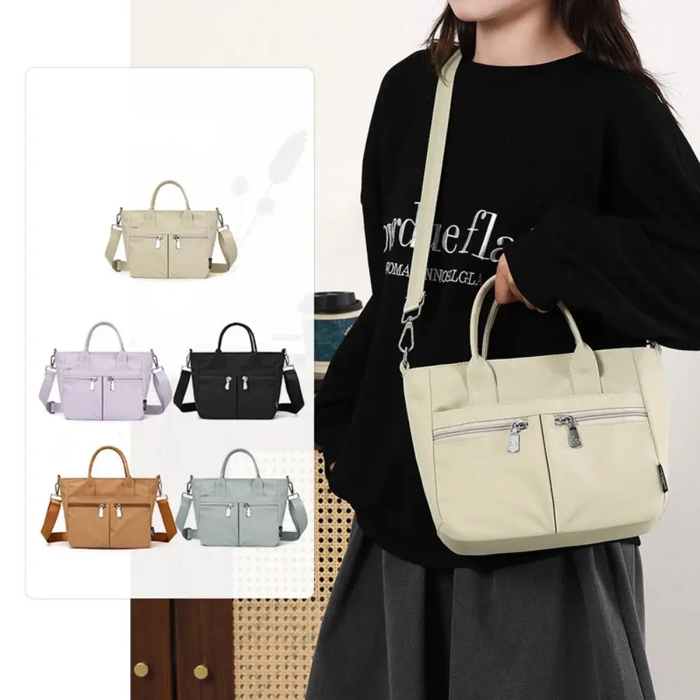 

Casual Oxford Cloth Crossbody Bag Solid Color Multi-pocket Nylon Cloth Handbag Wide Shoulder Strap Lightweight Canvas Tote Bag