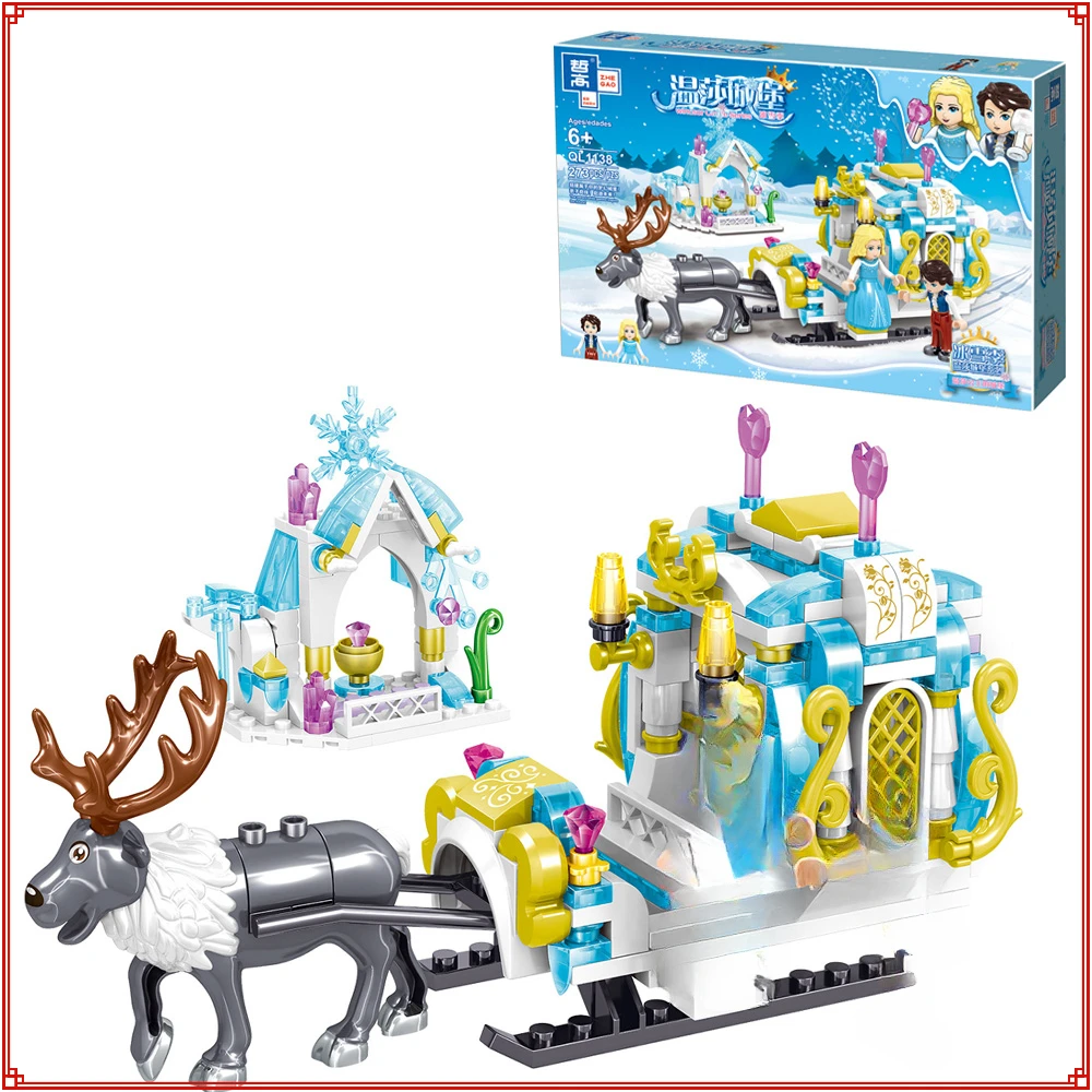 

Girl Series Princess Carriage Assemble Building Blocks Christmas Reindeer Sled Model Children's Educational Toys Creative Gifts