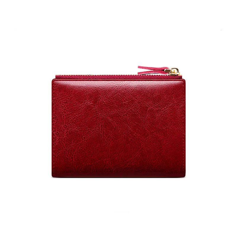Fashion Genuine Leather Women Wallet RFID Blocking Card Holder Small Coin Purse Vintage Oil Waxed Cowhide Wallets For Women