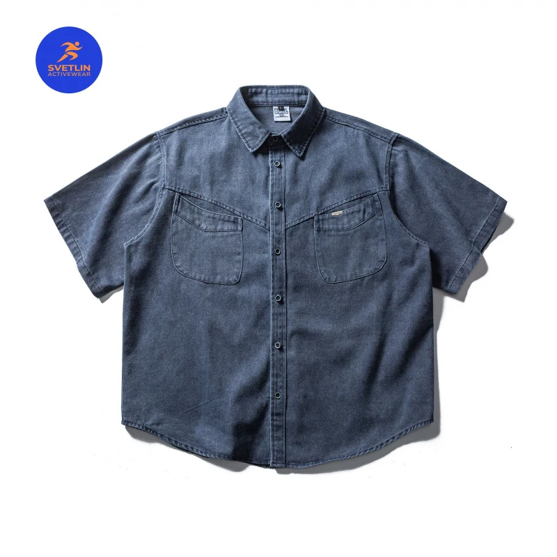 

SVETLIN EU US Size Luxury Quality Casual Shirt Summer Washed Vintage Workwear Short Sleeve Shirt For Men