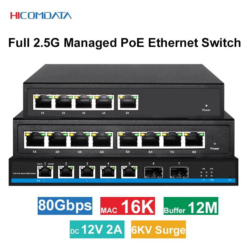 

L2- Managed 2-port 10G uplink SFP 5 port 2.5G Rj45 PoE Ethernet Switch, Full 2.5G 5/8 port PoE IEEE802.3af/at Network Switch