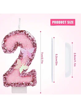 生日數字蠟燭,粉紅色蝴蝶亮片生日快樂蛋糕蠟燭,適合粉紅色主題生日派對裝飾,手工製作 10 最佳銷售 蝴蝶蠟燭 - №1