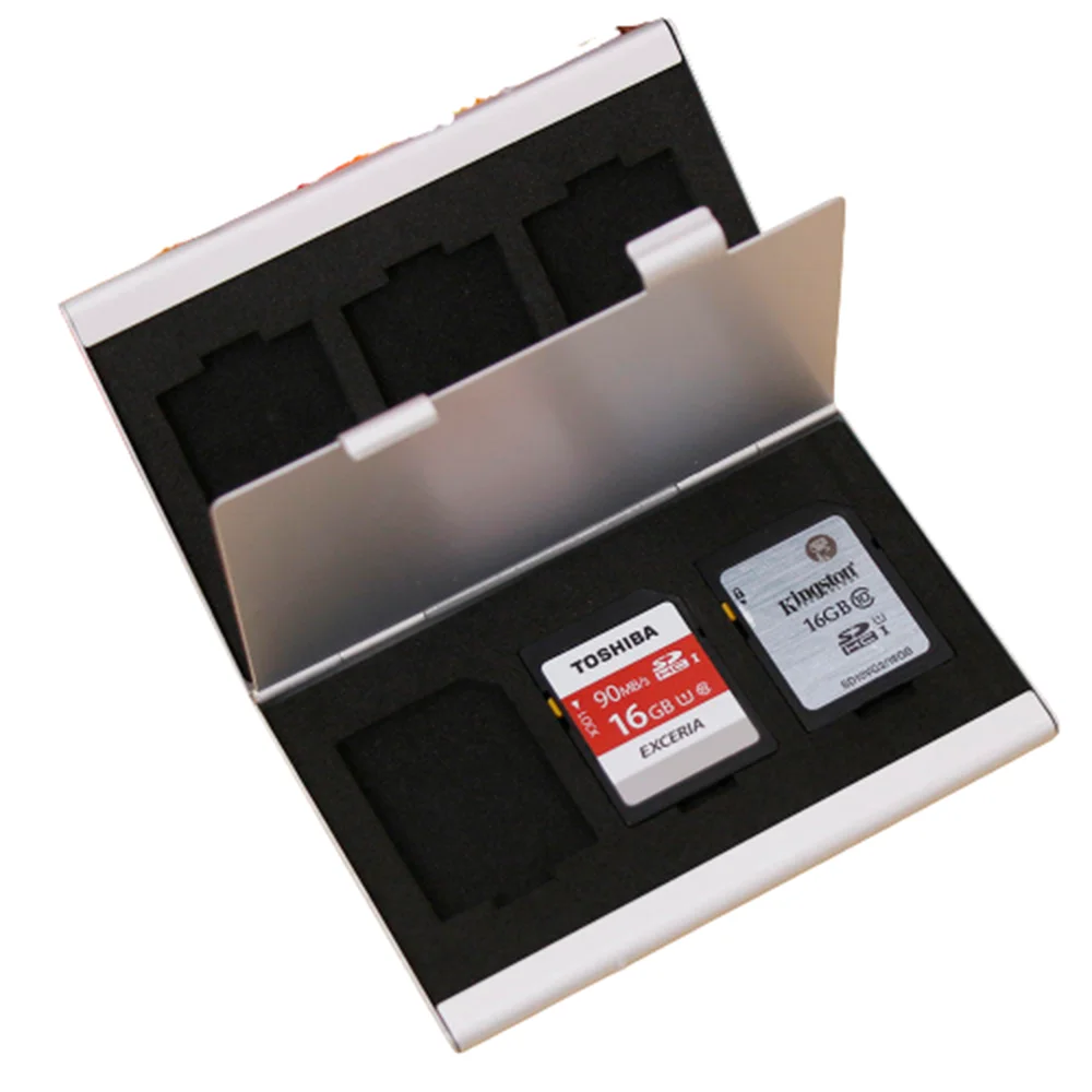 Metal MMC Memory Card Aluminium Alloy Storage Box Kamera 6 Case untuk SD MMC TF Memory Card Storage Card Case untuk Card Protection