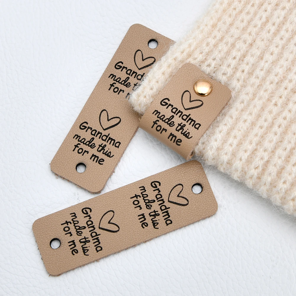 Knitting Labels, 0.75x2.3 Inches - Crochet Tags, Genuine Leather, Custom Fold Labels, For Rivets, D510