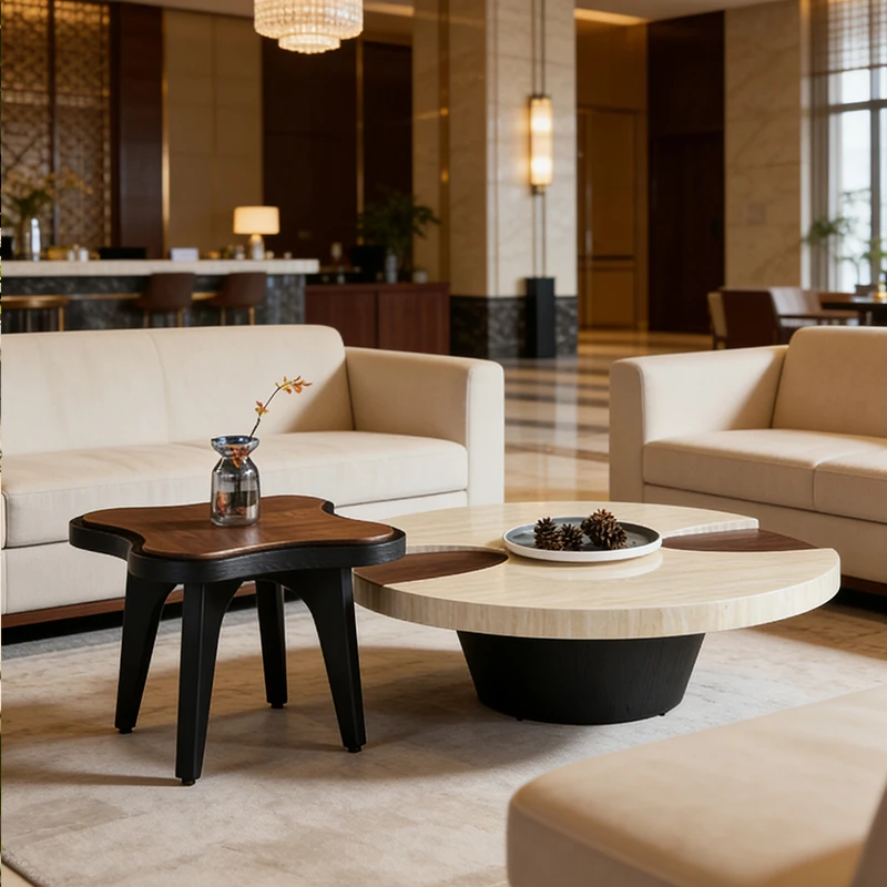 &c Irregular Shape Two-Tone Travertine Two-Level Coffee Table Set Creative Designer Indoor Outdoor Low Table Furniture