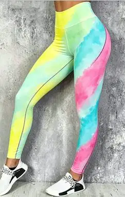 Women Mid‑Waist Fleece Lined Leggings, Macaron Tie‑Dye Watercolor Gradient Print, Slim Warm Pastel Casual Daily Pants