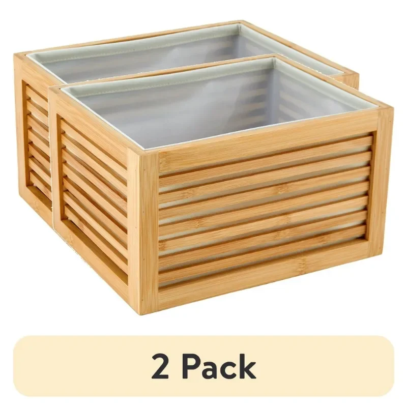 

(2 pack) Bamboo Slatted Basket Organizer